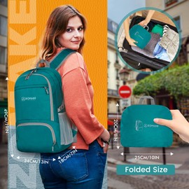 Packable Hiking Backpack 30L - Lightweight Foldable Backpacks Water Resistant Daypack for Outdoor Hiking Women Men,by ZOMAKE(Lake Green)