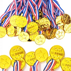 30 Pieces Gold Medals for Kids, Plastic Winner Award Medals, Medals for Awards for Kids with Neck Ribbon for School Sports, Games Competitions, Birthday Party Favor, Talent Show and More