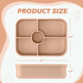 Jingmore 4 Pack Silicone Bento Boxes Reusable Lunch Box 5 Compartment Containers with Sauce Section Meal Prep Leakproof Snack Box Microwave Dishwasher Safe for Adults Office School(Khaki)