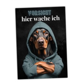 siviwonder Dog Sign with German Text "Vorsicht Dobermann Dobi Dog" Saying Door Sign Warning Sign "Hund Hier wache ich" Gift Idea Funny Saying Dog Motif Aluminium Weatherproof Dog Sign