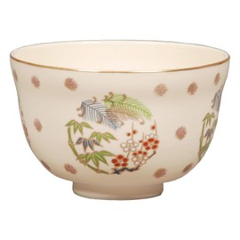 Hideka Miyachi Eikou Matcha Bowl, White, Size: Diameter 4.9 x Height 3.1 inches (12.4 x 7.8 cm), Ninsei Matsuke Plum, Comes in a Paper Box