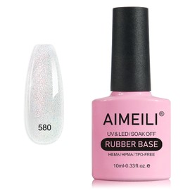 AIMEILI Glitter Rubber Base Gel, Nude Semi-Permanent Nail Polish, Elastic Base Rubber Gel UV/LED Soak Off Gel Nail Polish Gift Set - Nice Thick and Self-Leveling - (580) 10ml