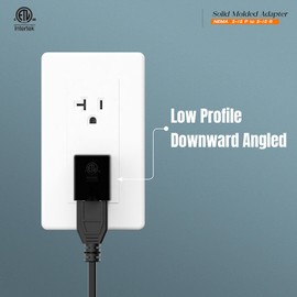 90 Degree Adapter Right Angled Downward USA 3-Prong Male-Female Adapter,90 Degree Angled USA Male Female Power Adapter, 5-15P to 5-15R Direction Changer Space Save,Black PA-0170D ETL Verified