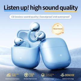MAcnas Clip-On Earbuds Comfortable fit & Crystal-Clear Sound Open-Ear Wireless Bluetooth 6.0 Headphones for Women & Kids Ideal for Small Ears,Sports,Glasses (Blue)