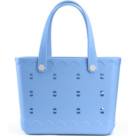 MONSOCIO Rubber Beach Bag Waterproof Durable Tote Bag for Beach Sports Pool Modern Rubber Tote (Light Blue, Large)