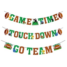Game Time Football Banner, Sports Rustic Football Paper Pennant Bunting Superbowl Triangle Flag Party Decor Garland for Football Themed Birthday Party Decoration
