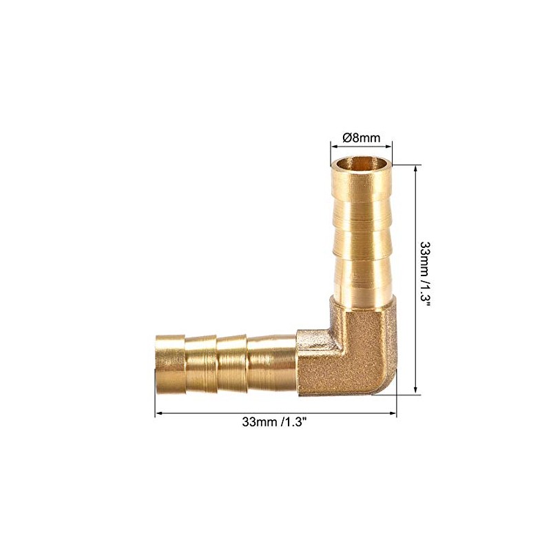 sourcing map Pack of 4 8 mm Barbed Brass 90°