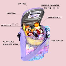 Fringoo - Large Capacity Kids Strap Lunch Bag | Small Cool Bag Kids Lunchbox | Perfect As School Lunch Bag for Girls - Narwhal & Seahorse