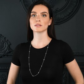 namana Delicate 925 Sterling Silver Necklace for Women and Teenage Girls, Long Station Chain with Cubic Zirconia Stones, Layering Silver Necklaces for Women with Jewellery Gift Box, Sterling Silver,