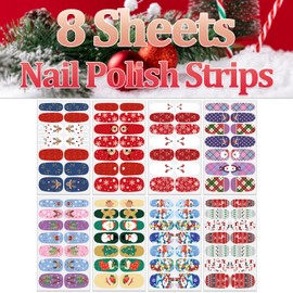 SILPECWEE 8 Sheets Christmas Nail Wraps for Women Nail Polish Strips Holiday Self Adhesive Nail Polish Stickers Gel Nail Strips Fingernail Manicure Stickers with 1pc Nail File