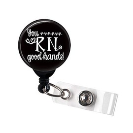 You RN Good Hands - Retractable Badge Reel with Swivel Clip and Extra-Long 34 inch Cord - Badge Holder/Nurse Badge/You are in Good Hands