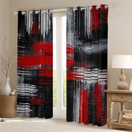 Red Black and Grey Blackout Curtains (30%-50%) Geometric Artistic Smear Curtains for Bedroom Living Room Abstract Graffiti Art Window Curtains Modern Brush Design Window Treatments W46*L54