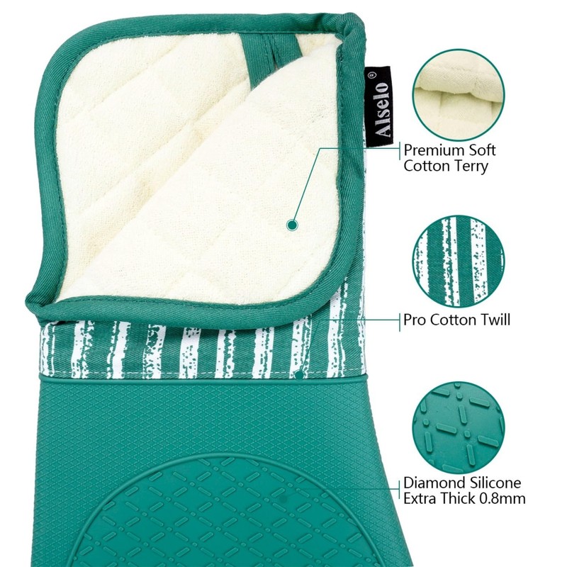 Alselo Silicone Oven Mitts Heat Resistant 932℉ with Waterproof &