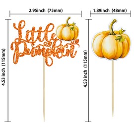 Ephlyn 24Pcs Little Pumpkin Cupcake Toppers Glitter Baby Shower Pumpkin Cupcake Picks for Thanksgiving Day Theme Birthday Thanksgiving Party Decorations Supplies Orange