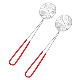 2 Pcs Hot Pot Strainer Spoon Stainless Steel Slotted Spoon Boba Pearl Spoon Ladle Small Wire Skimmer Scoop Kitchen Utensil with Handle for Frying and Cooking