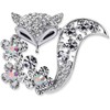 Crystal Rhinestone Fox Brooch Pin, Silver Tone with Aurora Borealis