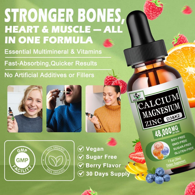 Calcium Magnesium Zinc Drops, 1200mg Calcium with Vitamin D3 K2