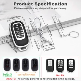 PIFOOG Key Fob Cover for Honda 2025 2024 2023 Civic CRV HRV Accord Pilot 5 Button Accessories Black Car Keys Case Shell Full Covers Keychain Protector Girly Women Men TPU