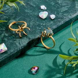 PH PandaHall 2pcs 18K Gold Plated Ring Base, Adjustable Ring Gem Holder Claw Ring Blank Finger Rings Bezel Setting for Gemstone Glass Cabochons Rhinestones Ring Making, Fit for 12mm Gems