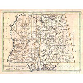 Historic Map - 1835 Mississippi and Alabama - Vintage Wall Art - 24in x 18in