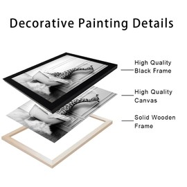 Black and White Bathroom Wall Decor Funny Giraffe in Bathtub Decor Framed Farmhouse Animal Canvas Wall Art Bathroom Artwork