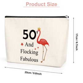 50th Birthday Gifts for Women Flamingo Makeup Bag 50 Year Old Gifts Birthday Gifts for Mun Grandma Aunt Mother's Day Presents for Mom Happy 50th Birthday Party Supplies for Friend Travel Cosmetic Bag