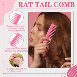 Boao 10 Pcs Hair Brush and Comb Set Detangler Hair Brush Styling Comb for Curly Hair Wide Tooth Comb Teasing Wet Hair Brush Rat Tail Comb Edge Brush Alligator Clips for Women Girls Gift(Pink)