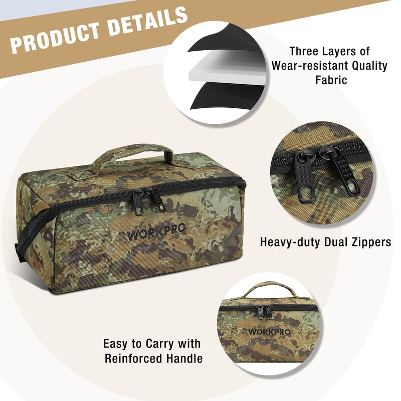 WORKPRO Tool Bag with Zipper, 10" Utility Wide Mouth Heavy