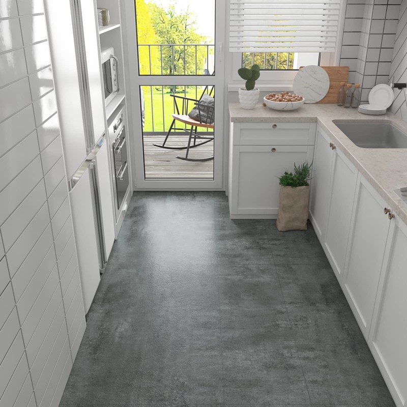 VEELIKE 4 Pack Grey Concrete Peel and Stick 12''x12'' Vinyl