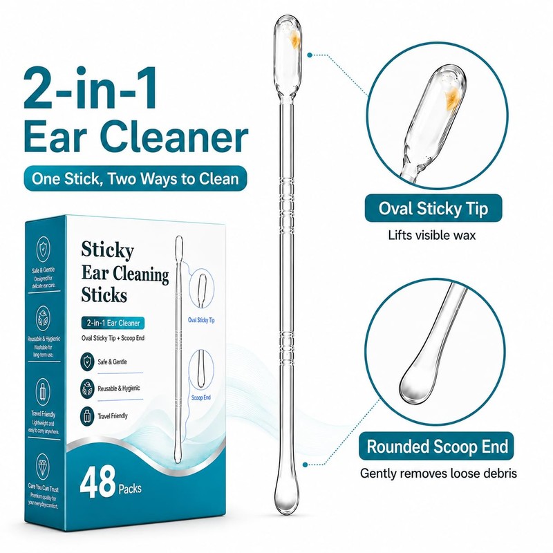 2-in-1 Sticky Ear Wax Remover, Dual-Ended Ear Cleaning Stick with