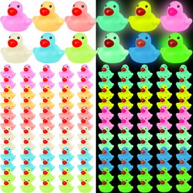Deekin 240 Pcs Glow in The Dark Rubber Ducks Bulk Operation Christmas Fluorescent Rubber Ducks Squeaky Bathtub Toy for Baby Showers Summer Pool Activity 6 Colors (Classic Style)