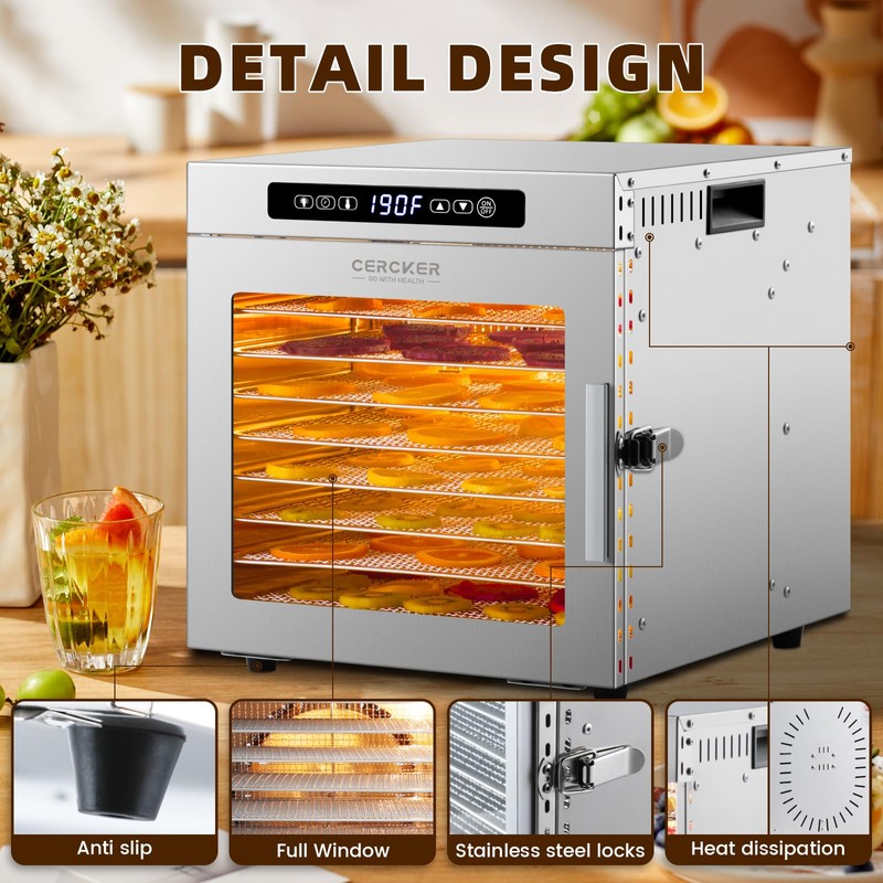 Food-Dehydrator Machine 9 Stainless Steel Trays, 1000W Fruit Dehydrator,7.7ft² Meat