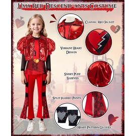 COYBTO Descend-ants Costume, Uma Mal Evie Descend-ants Rise of Red Costume with Jacket Shirt Pants Wig, Descend-ants Costumes for Girls Gift, Descend-ants Fancy Dress for Carnival (Red, 120)