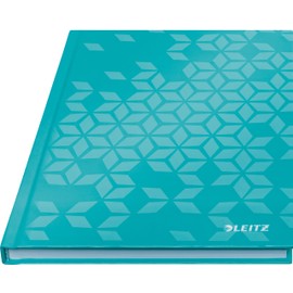 Leitz WOW 46271051 A5 Lined Hardback Notebook 160 Pages 80 Sheets FSC Certified Paper 80 g/m² High-Quality Laminated Cover Thread Binding for Office, School or Diary, Ice Blue