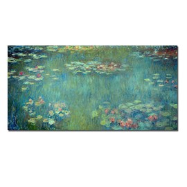 QBQT Water Lilies by Claude Monet Living Room Wall Art Oil Painting Canvas Print Garden Flowers Extra Large Artwork for Home Bedroom Office Lounge Decor Frame 20x40inch