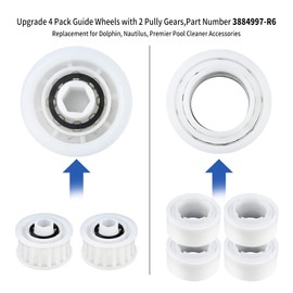 Upgrade 4 Pack Guide Wheels with 2 Pulley Gears, Part Number 3884997-R6, Replacement Compatible with Maytronics Dolphin, Nautilus CC Plus Automatic Robotic Pool Cleaner M200/M400/M500 &Dx3/Dx4/Dx6