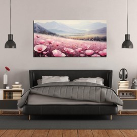 Large Canvas Wall Art for Living Room Bedroom Home Office Pink Floral Wall Art Mountain Pictures Modern Artwork Framed Canvas Prints 29x59 Inch