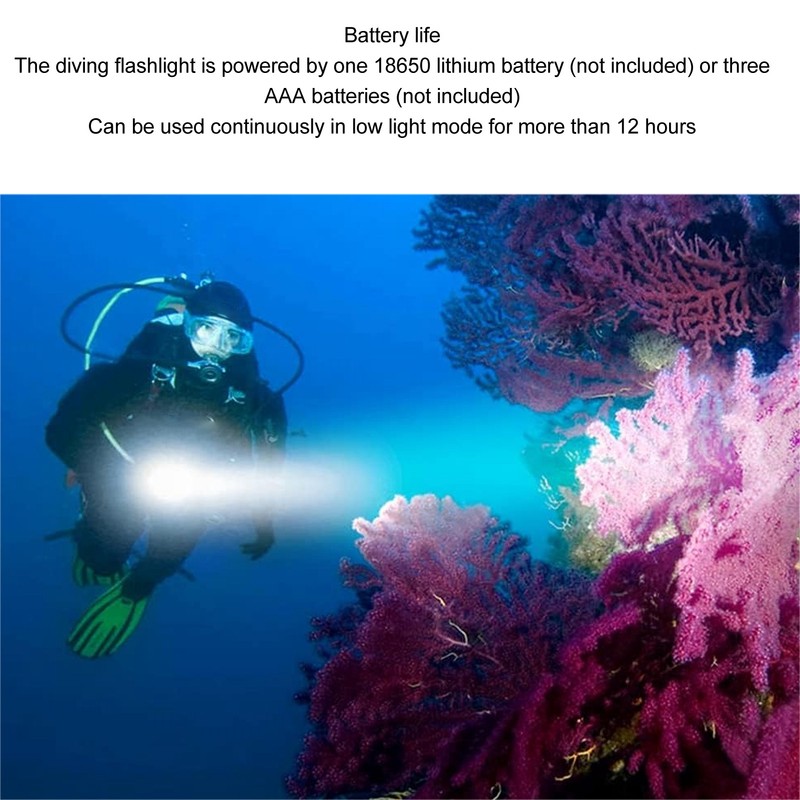 5000LM Diving Light LED Dive Flashlight 3 Lighting Modes Underwater