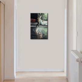Canvas Wall Art Cat and Tiger Mindset is Everything Prints Artwork for Bedroom Living Room Home Decor Stretched and Chic Framed Ready to Hang 8x12inch (20x30cm)