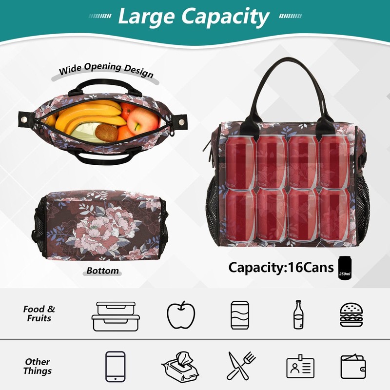 Fitrendlovey Insulated Lunch Bag for Women with Detachable Shoulder Strap