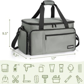 TORIBIO Barber Carrying Bag Large Capacity Hairdresser Bag with Adjustable Dividers, Barber Travel Case Organizer for Clippers and Supplies, Holds Hair Cutting Tools (Grey-Green)