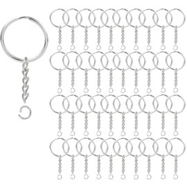 KANSPHY 100 Pack Key Ring with Chain and Open Jump,1 inch Split Round Keychain Rings Bulk for Craft Making Jewelry
