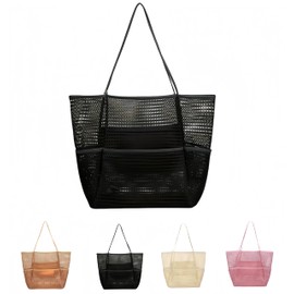 RichMoro Mesh Beach Bag，Beach Tote Bags for Women Large Foldable Mesh Swimming Pool Travel Bags for/Travel/Vacation (Black)