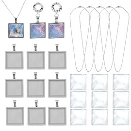 DELORIGIN 10 Set Lünetten Anhängerschalen 25mm Quadratische Schmuckrohlinge Inklusive Lünettenschalen Aus Edelstahl Klarglas Cabochon Ketten Für DIY