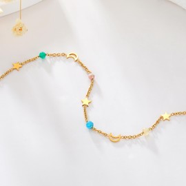 YADUDA Boho Gold Moon and Sun Choker Necklaces Crystal Pendant 18k Gold Plated Dainty Gold Drop Dangle Station Necklace Jewelry Gift for Women