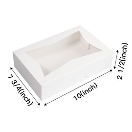SOROO 8-Pack 10inch White Pastry Bakery Cookie Box,10x7.75x2.5inch Large Donuts,Muffins,Cookies Boxes with PVC Window - Auto-Pop up Paper Box Nature Cardboard Take Out Container,Pack of 8