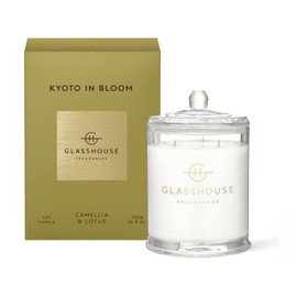 Glasshouse Fragrances Kyoto in Bloom Candle, Triple Scented Natural Soy Wax Blend, 3 Wicks & Glass Jar, 100 Hour Burn Time, Camellia & Lotus, 26.8 Oz (760g)