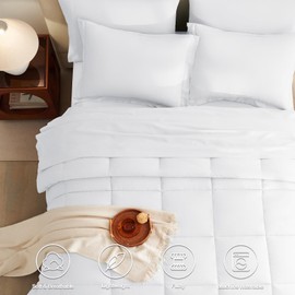 CozyLux King Comforter Set - 7 Pieces Bed in a Bag King White, Bed Set Complete Bedding Sets Bed Set for All Season with Comforter, Flat Sheets, Fitted Sheet, Pillowcases & Shams