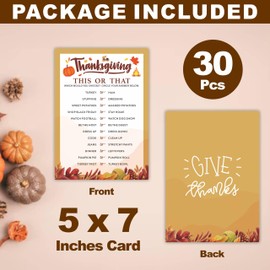 Thanksgiving Game Card Set- This Or That,Fall Maple leaf Pattern Embellishment - A Set of 30 Theme Cards- Family Party Game, Friendsgiving, Harvest, Holiday Activity for Kids & Adults(5 x 7")- B01