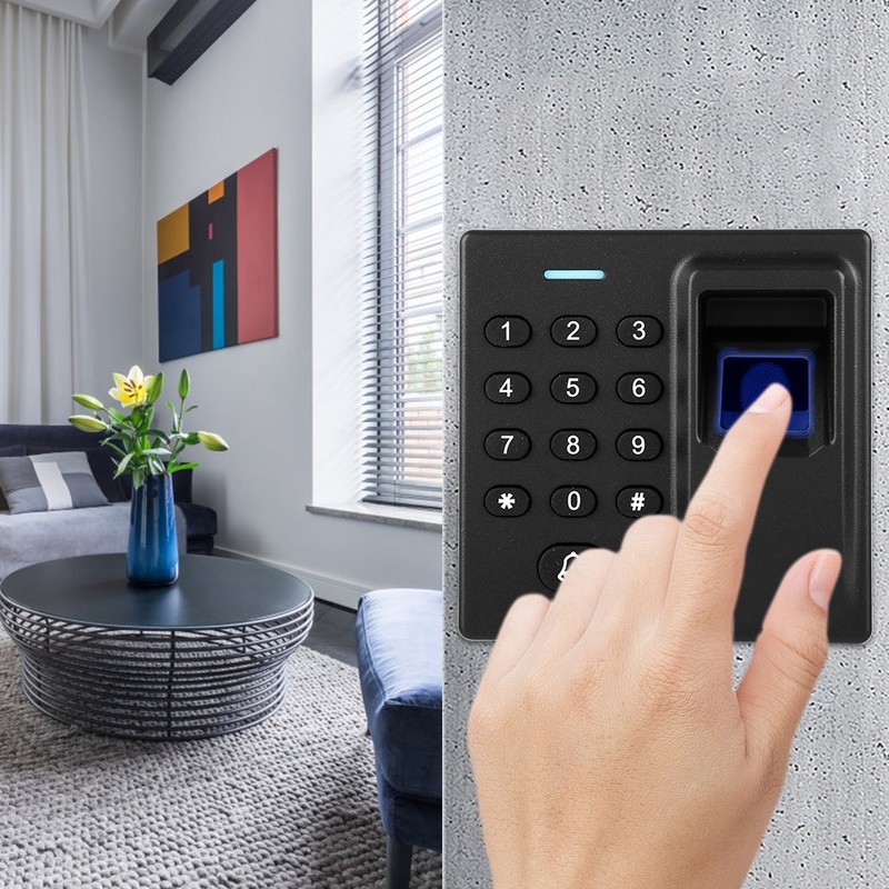 Access Control System Keypad Fingerprint Card Reader Password Black DC12V